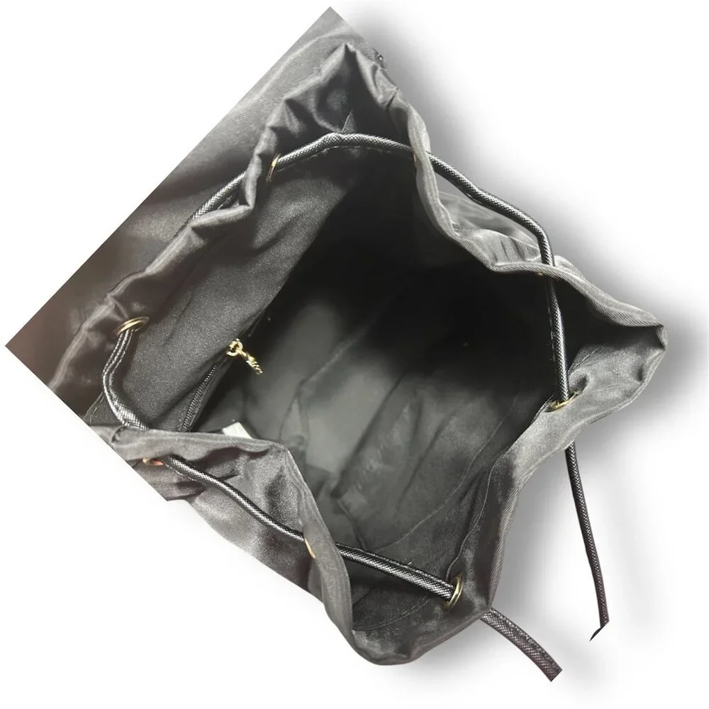 Valentino Orlandi Black Vegan Nylon Backpack w/ Pouch Logo‎ Gold Hardwarware NWT